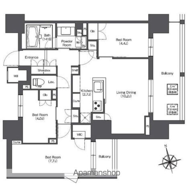 ＬＩＢＲ　ＧＲＡＮＴ　西新宿ＷＥＳＴ[3LDK/68.05m2]の間取図