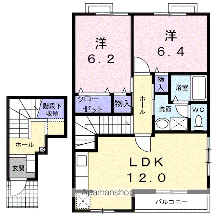 カリーノ・パレスⅠ[2LDK/65.64m2]の間取図