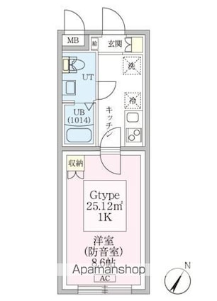 スカイラシクラス平和台[1K/25.12m2]の間取図