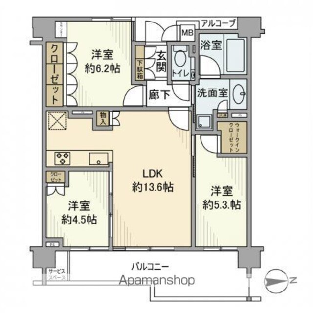 東京都世田谷区松原６丁目[3LDK/66.74m2]の間取図
