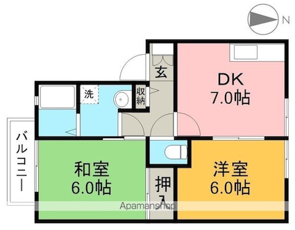 エステート六泉寺　Ｂ棟[2DK/47m2]の間取図