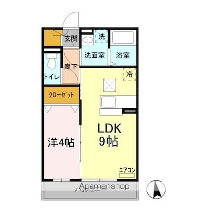 レフィナード白鷺[1LDK/33.64m2]の間取図