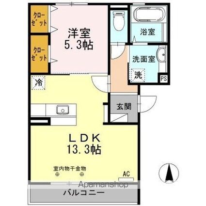 ペルソワール高田[1LDK/46.47m2]の間取図