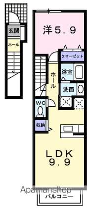 フォンターナ・セレノ[1LDK/42.37m2]の間取図