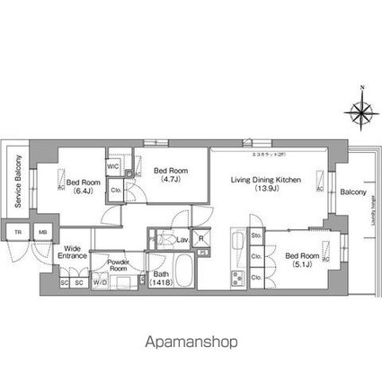 コンフォリア・リヴ八坂富士見[3LDK/71.08m2]の間取図