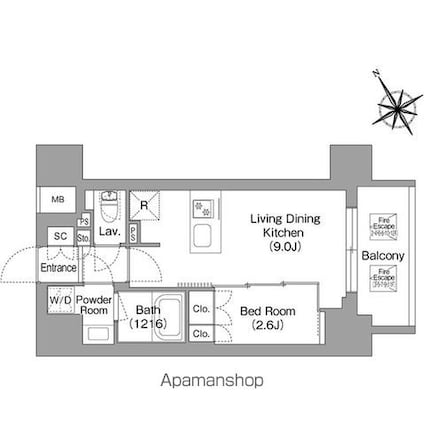 バウスフラッツ蔵前[1LDK/30.4m2]の間取図