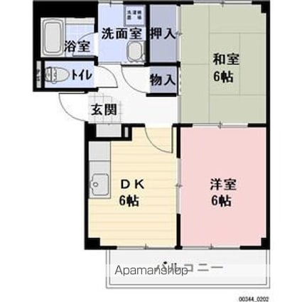 ＰＡＬＡＣＥ　ＢＬＵＥ　ＳＫＹ　Ｃ[2DK/43.69m2]の間取図