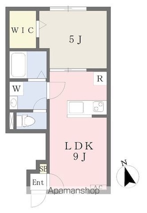 ヴィラ・アンソレイエ郡中Ａ棟[1DK/33.01m2]の間取図
