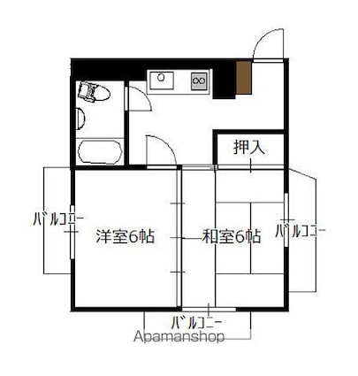 桂ビル[2K/36.78m2]の間取図