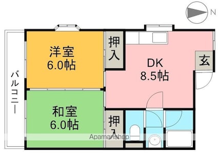 高知県高知市日の出町[2DK/43.31m2]の間取図
