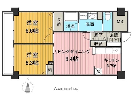 東京都墨田区京島１丁目[2LDK/55.43m2]の間取図