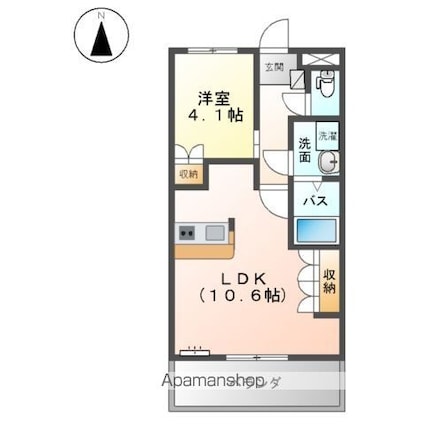 ボヌール若宮[1LDK/36m2]の間取図