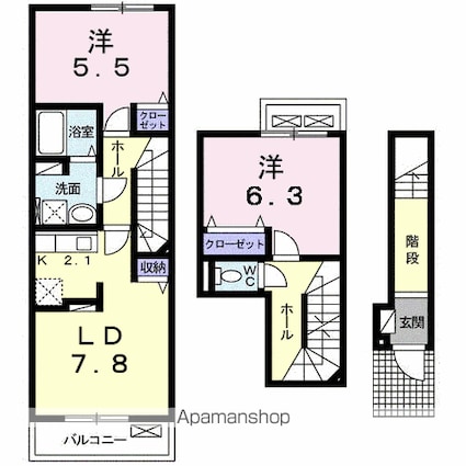 マロンショコラ[2LDK/61.7m2]の間取図