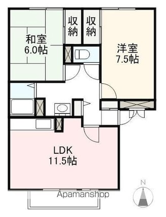 サンヒルズＡ・Ｂ・Ｃ棟[2LDK/58m2]の間取図