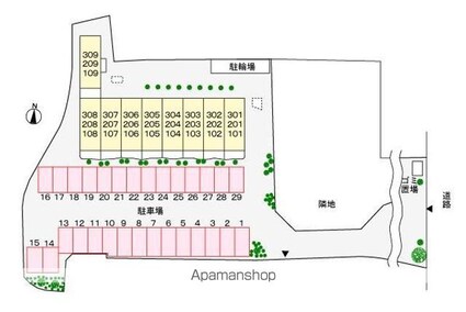 グランディールＦ[1K/30.6m2]の配置図