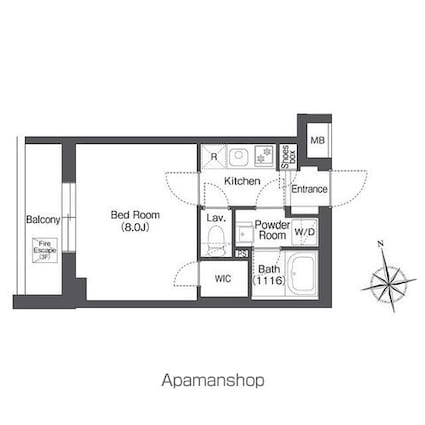 ＡＩＦＬＡＴ桜上水[1K/25.6m2]の間取図