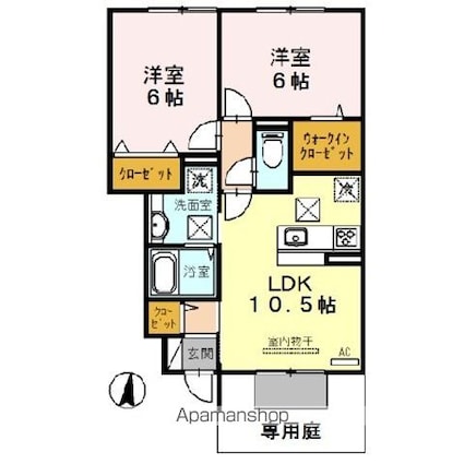 ミル・クレール　アネックス　Ａ棟[2LDK/53.75m2]の間取図