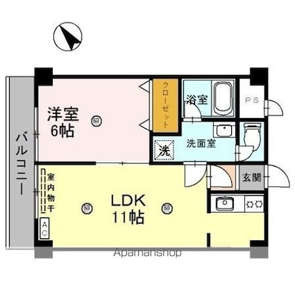 ジュネス堅田[1LDK/39.68m2]の間取図