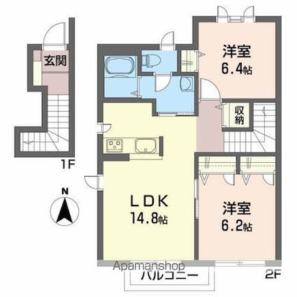 ブランシェ山の手Ｂ[2LDK/61.6m2]の間取図