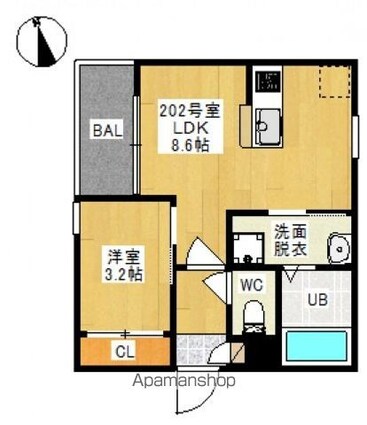 岡山県岡山市北区奥田南町[1LDK/30.03m2]の間取図