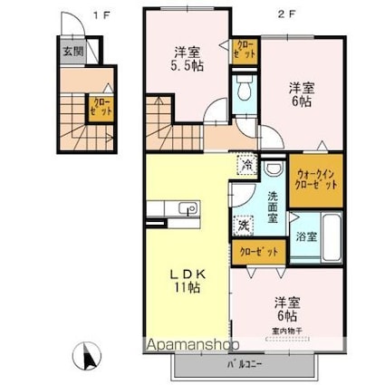 サンセール岩出[3LDK/72.93m2]の間取図