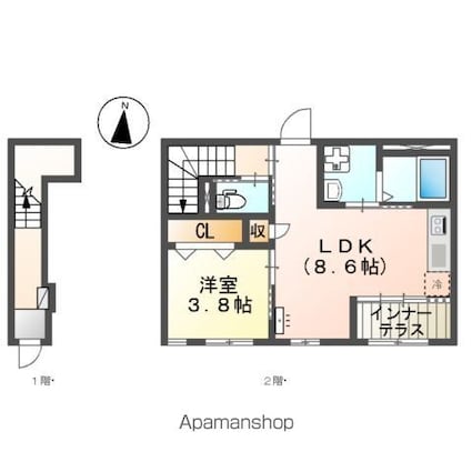 ペルラ[1LDK/39.34m2]の間取図