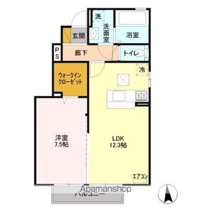 スパローハウス五番舘　Ａ[1LDK/47.95m2]の間取図
