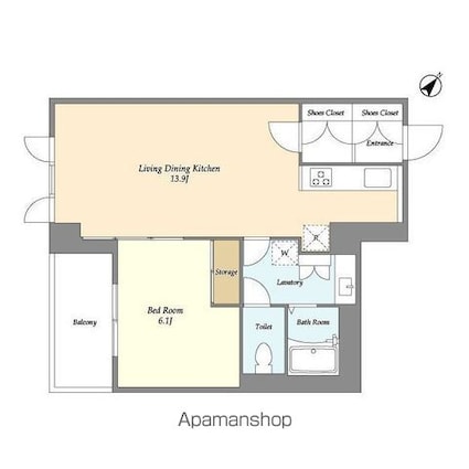 ＨＦ目黒行人坂レジデンス[1LDK/49.75m2]の間取図