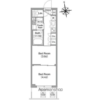 東京都新宿区北新宿４丁目[2K/25.36m2]の間取図