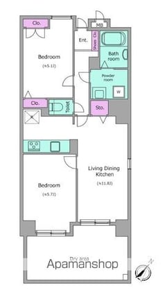 レジディア六本木檜町公園[2LDK/51.72m2]の間取図