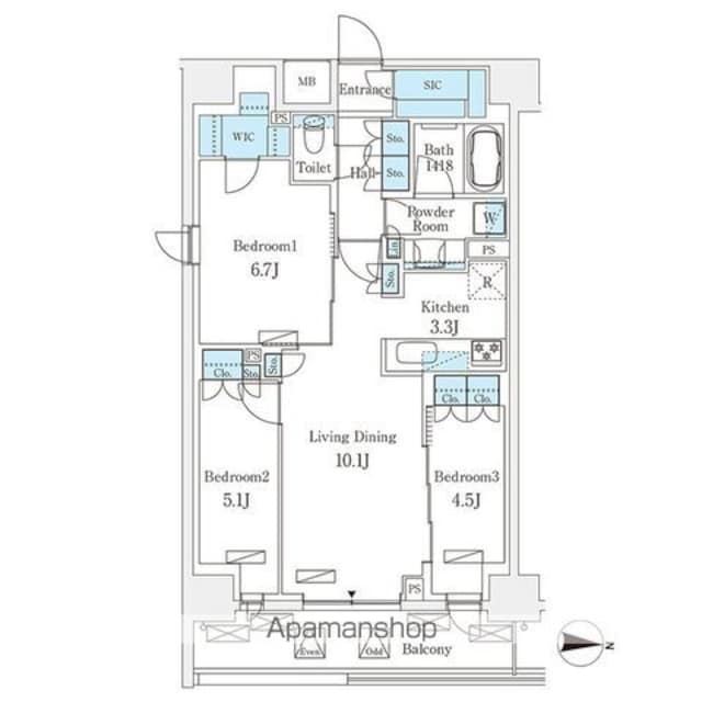 フロンティアレジデンス錦糸公園[3LDK/70.4m2]の間取図