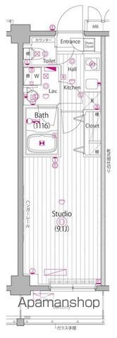 新宿区北新宿のマンションの間取り