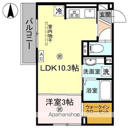 トリシアシャトー[1LDK/33.52m2]の間取図