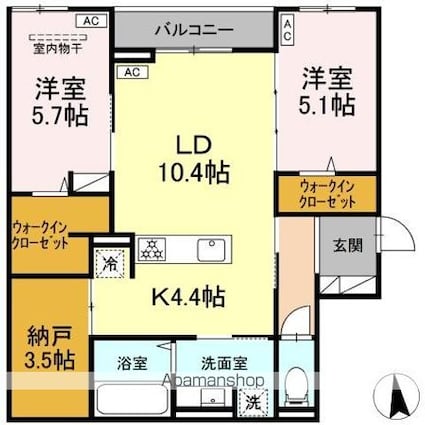 ＣＬＡＳＳＥＵＭ仙台小田原　Ｂ棟[2LDK/67.98m2]の間取図