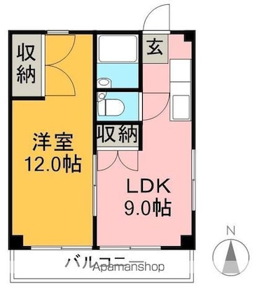 高知県高知市河ノ瀬町[1LDK/45m2]の間取図