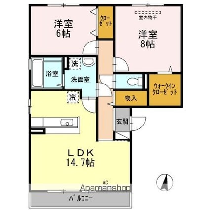ヴィラ・ラシュレ　Ａ棟[2LDK/70.62m2]の間取図