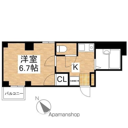 シャトー村瀬・千代田[1K/20.37m2]の間取図