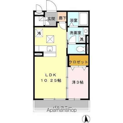 東京都昭島市宮沢町１丁目[1LDK/33.39m2]の間取図