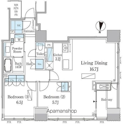 ＴＨＥ千代田麹町ＴＯＷＥＲ[2LDK/73.21m2]の間取図