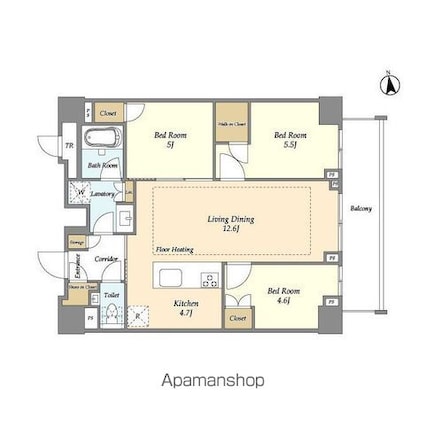 オアーゼ新宿市谷薬王寺[3LDK/73.4m2]の間取図