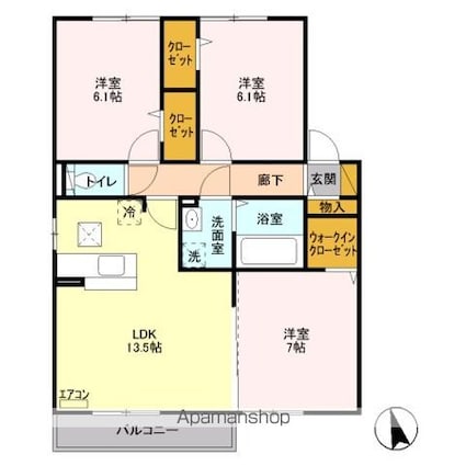 コンフォート山脈[3LDK/73.33m2]の間取図