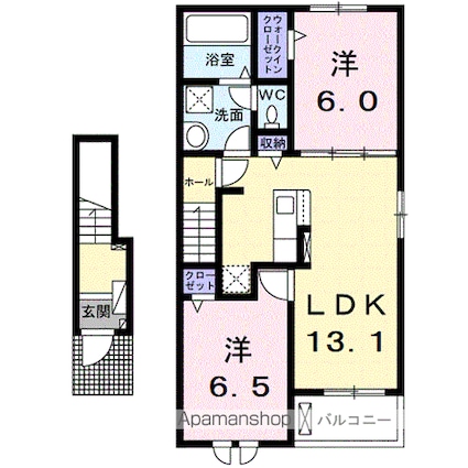 ヴィルド希羽Ⅱ[2LDK/59.55m2]の間取図