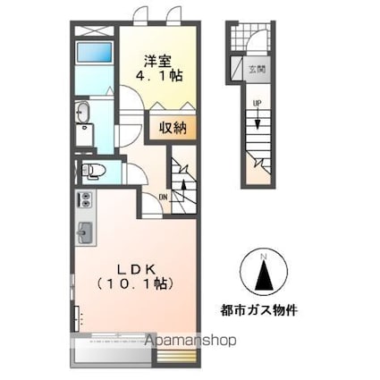 セイト城崎Ｂ[1LDK/39.07m2]の間取図