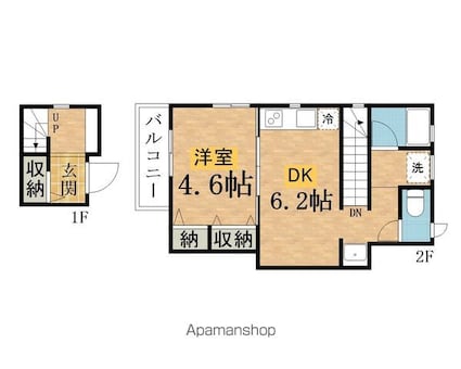 ドミールこまぎ乃[1DK/36.08m2]の間取図