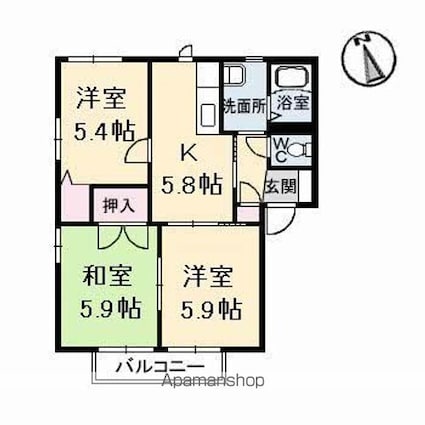 プレステージ　Ｂ棟[3K/50.78m2]の間取図
