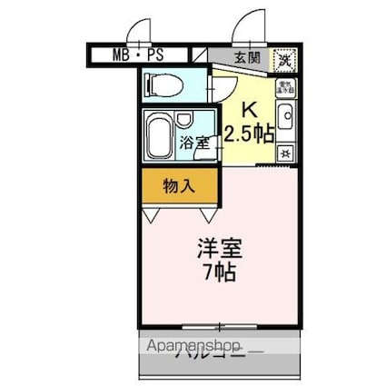 サンタウン竹鼻　Ｂ[1K/25.81m2]の間取図