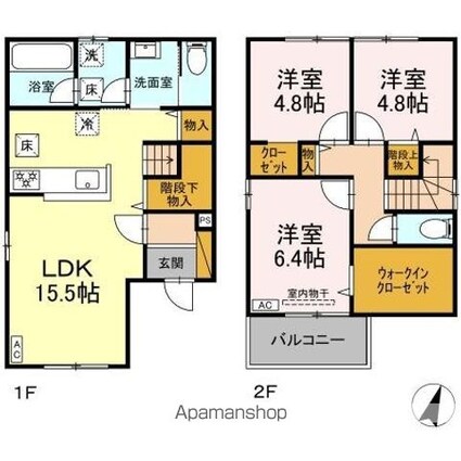 大野町２丁目戸建貸家[3LDK/86.66m2]の間取図