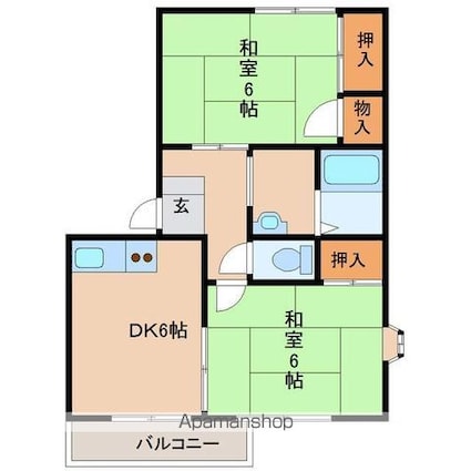 ドエルⅡ[2DK/42.21m2]の間取図