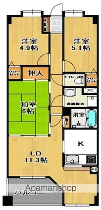 ネオグランデ島中央公園[3LDK/67.4m2]の間取図