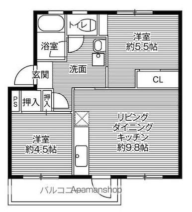 ビレッジハウス鳴滝５号棟[2LDK/42.97m2]の間取図